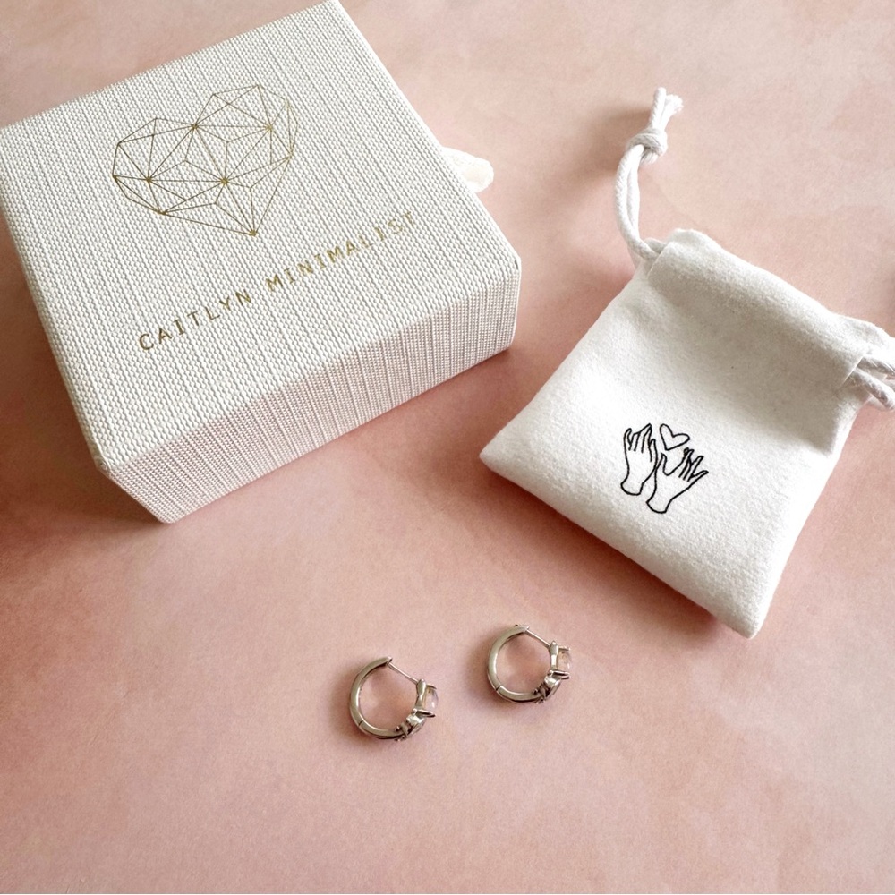Caitlyn Minimalist Opal and Diamond Huggies, Sterling Silver - Picture 4 of 5